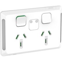 Pro Series, Twin Power Point Skin, Horizontal Mount, Power Indicator, 250V, 10A - Extra Vivid White