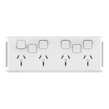 Pro Series, Quad Power Point with 2 extra switches, Horizontal Mount, 250V, 10A, Less Mechanisms - Extra Vivid White