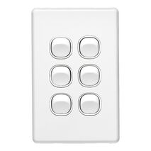 Classic C2000 Series, Flush Switch, 6 Gang, 250VAC, 10A, Standard, Vertical - White Electric