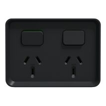Clipsal Iconic Outdoor, Twin Switched Socket Outlet, Horizontal, 10A, 250V - Black