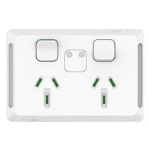 Pro Series, Twin Power Point, Horizontal Mount, Power Indicator 250V, 10A - Extra Vivid White