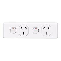 Classic C2000 Series, Switched Socket Outlet, Twin, 250V, 10A, Skirt Mount - White Electric