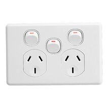 Classic C2000 Series, Switched Socket Outlet, Twin, 250V, 10A, Removable Extra Switch - White Electric