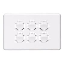 Classic C2000 Series, Flush Switch, 6 Gang, 250VAC, 10A, Standard, Horizontal - Black