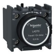 TeSys D, Time delay Auxiliary Contact Block, TeSys Deca, 1NO + 1NC, on delay 0.3-3s, front, screw clamp terminals