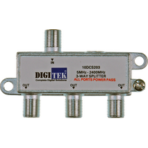 Digitek 3 Way 5-2400MHZ F Type Splitter - All Leg Power Pass - 10DCS203