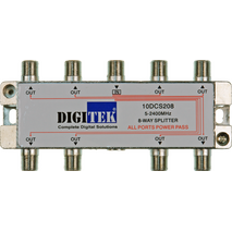 Digitek 8 Way 5-2400MHZ F Type Splitter - All Leg Power Pass - 10DCS208