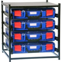 4 Small Drawer Frame Assembled c/w 4 Small PC Lid Cases- Blue - 33SFS4SA-BL