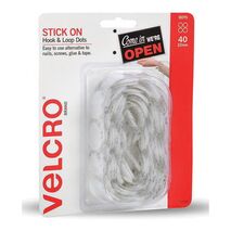 VELCRO STICK ON DOTS, WHITE 22mm DIA, [40] SETS ON A ROLL