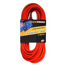 EXTENSION LEAD, 15m 10A PLUG EXTRA HEAVY DUTY 15A RED CABLE