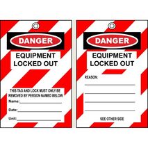 SAFETY TAG, POLY. 140 x 75mm EQUIPMENT LOCKED OUT [25] PK