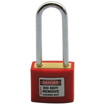 COLOUR CODED PADLOCK, BRASS 50mm SHACKLE, 2 KEYS, RED