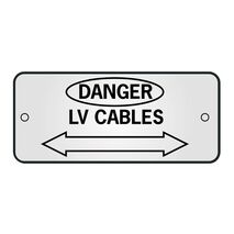 ID, RECTANGLE, SS, 'DANGER' 'LV-CABLE' ARROW 150 x 65mm