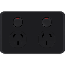 Unison Edgy Powerpoint Double with removable 10AX extra switch Horizontal 10A, 250V a.c., Matte Bla