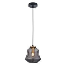 PENDANT ES Smoke Glass Angled Bell w/Ant.Brass Highlgt OD170mm