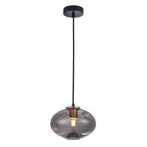 PENDANT ES Smoke Glass Oval w/Ant.Brass Highlight OD180mm