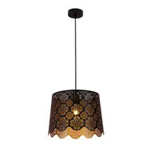 PENDANT ES 60W Wh w/Gold Interior Iron SLANTED w/Flower Pattern OD350 x H250 mm