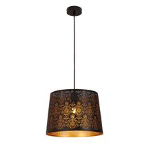 PENDANT ES 60W Blk w/Gold Interior Iron SLANTED w/Fleur Pattern OD350 x H250 mm