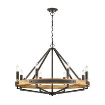 PENDANT SESx8 Medium OD862mm Candelabra Natural Wood & Oil Rubbed Bronze Hardware