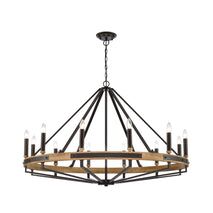 PENDANT SESx12 Large OD1212mm Candelabra Natural Wood & Oil Rubbed Bronze Hardware