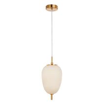 PENDANT SES 10W Oval Opal (Matt Finish) Glass w/Brass Highlight OD160mm x H340mm