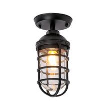 Wall/Ceiling S/M ES Cylinder Matt Blk Alum & Glass IP44 w/cage