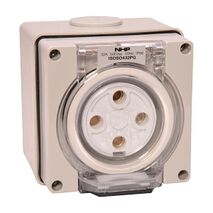 NHP ISO Socket Outlet, 4 Round Pins 32A 500V AC, w/ Base, Grey