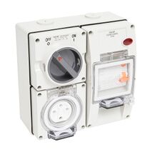 NHP ISO Switched Socket Outlet - RCD, 4 Round Pins 20A 500V AC, with Base, GY
