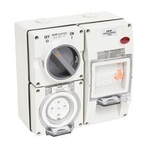 NHP ISO Switched Socket Outlet - RCD, 5 Round Pins 32A 500V AC, with Base, RW