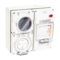 NHP ISO Switched Socket Outlet - RCD, 5 Round Pins 40A 500V AC, with Base, GY