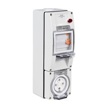 NHP ISO Socket Outlet - RCD, 4 Round Pins 32A 500V AC, with Base, Grey
