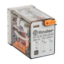 Finder 55 Series Miniature GP Relay 10A 2CO 230V AC Coil with PB plus LED plus Mech Indicator