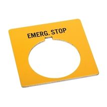 Allen-Bradley 800T Legend Plate 46 x 47mm Yellow Red EMERG STOP for 30.5mm Pushbutton