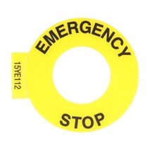 Sprecher and Schuh D7 Legend Plate 60mm Round Emergency Stop 22.5 mm Yellow with Black Text