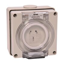 NHP ISO Socket Outlet, 3 Flat Pins 15A 250V AC, w/ Base, Grey
