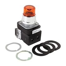 Allen-Bradley 800T PB 30.5mm FS Terminal Guard Ext Head Mom. Illum LED 120V 1 N.O. 1 N.C. Amber