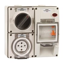 NHP ISO Switched Socket Outlet - RCD, 3 Round Pins 32A 250V AC, with Base, GY