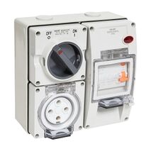 NHP ISO Switched Socket Outlet - RCD, 4 Round Pins 50A 500V AC, with Base,GY