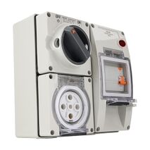 NHP ISO Switched Socket Outlet - RCD, 5 Round Pins 50A 500V AC, with Base, GY