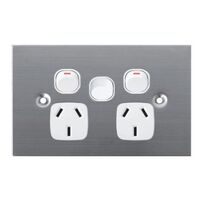 GPO2X/SS/WH - 316 Stainless Steel Double GPO Extra Switch White