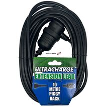ULTRACHARGE 10M BLACK EXTENSION LEAD WITH PIGGY BACK PLUG