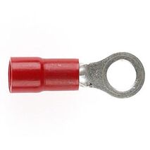 PRE-INSULATED RING TERMINAL (0.5-1.6MM CABLE) RED 4MM STUD DOUBLE GRIP