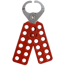 Steel Lockout Hasp | 12 Padlock Holes | Mild Steel with Red Vinyl Coating | 25mm Jaw Diameter by Cirlock