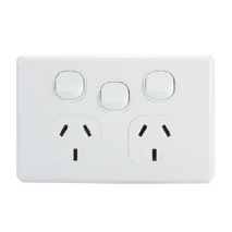 AVOL Power Point 2 Gang Single Pole | 1 Extra switch | 250VAC 10A | White | Horizontal