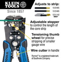 Wire Stripper and Cutter, Self-Adjusting