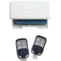 4-Relay Receiver with 2 Remote FOBs | SPDT Outputs | Expandable to 500 Remotes | by Dicker Data