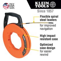 Fibreglass Fish Tape with Spiral Steel Leader, 15 m
