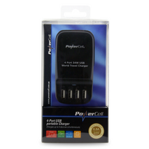 4 Port USB Portable Travel Charger | Compact Design | 2.4A & 1A Outputs | International Adaptors | by Powercell