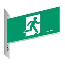 Legrand E3 LED Exit Sign Diffuser with Stainless Steel Wall Plate on the Left - Running Man Straight Double Sided