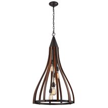 KHALEESI: Medieval Style Rustic Oak Dark Red Wood Large Bell Pendants Light